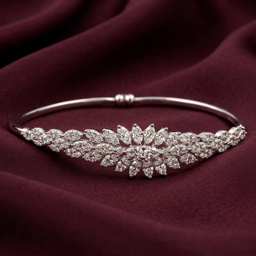 Floral CZ Stone Silver Kada for Women