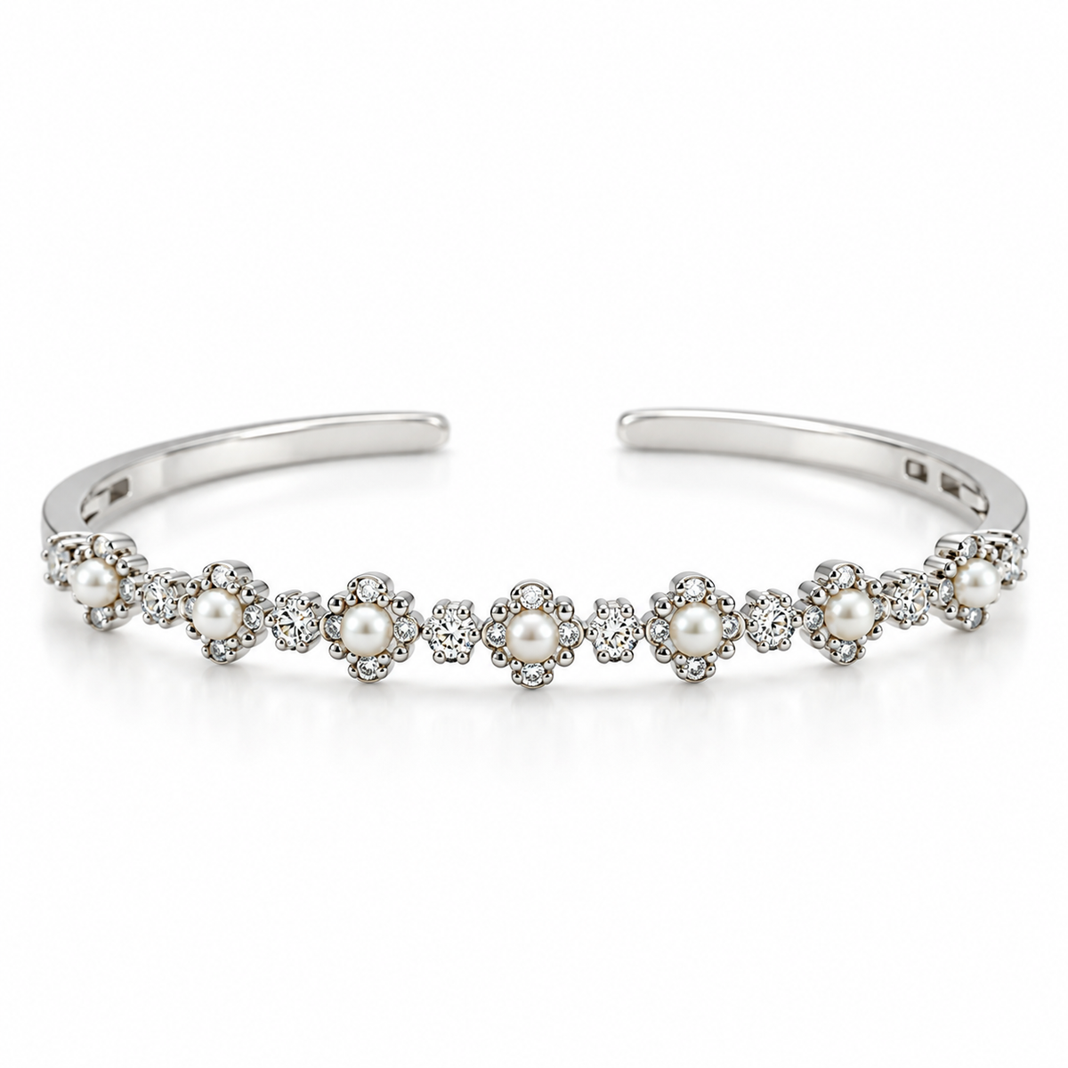 Pearl and CZ Stone Silver Kada for Women