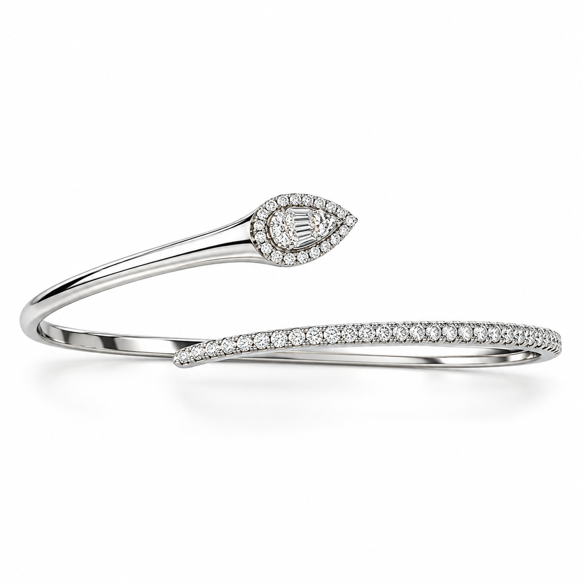 Elegant Solitaire CZ Silver Open Kada for Women