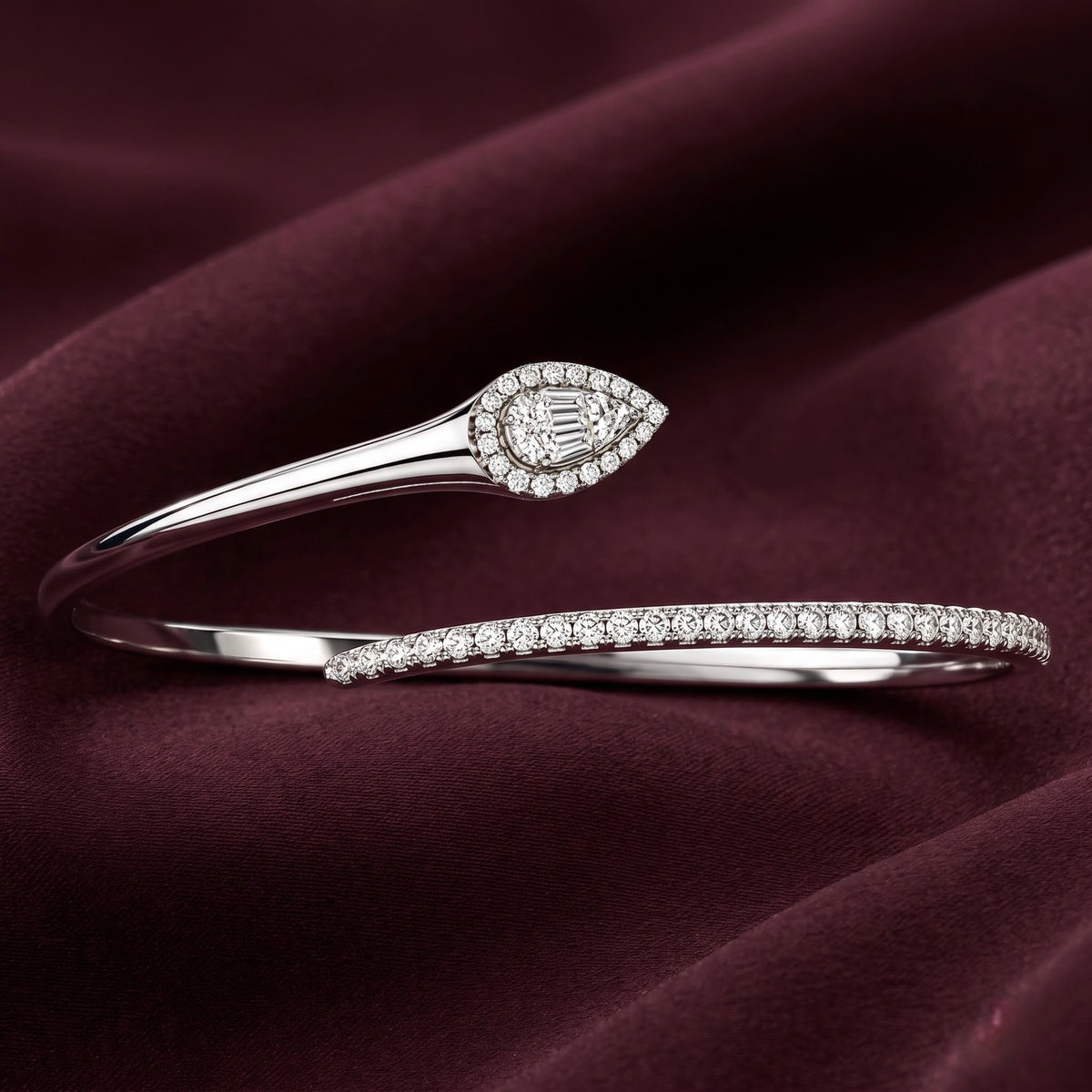 Elegant Solitaire CZ Silver Open Kada for Women