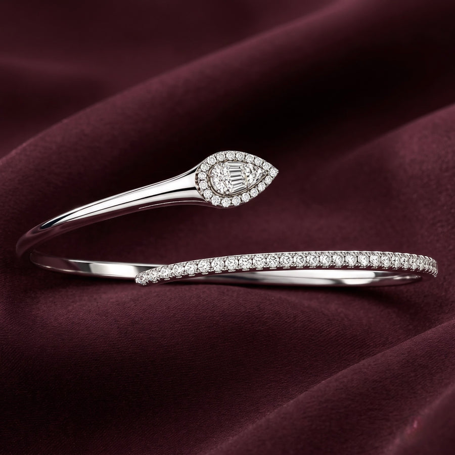 Elegant Solitaire CZ Silver Open Kada for Women