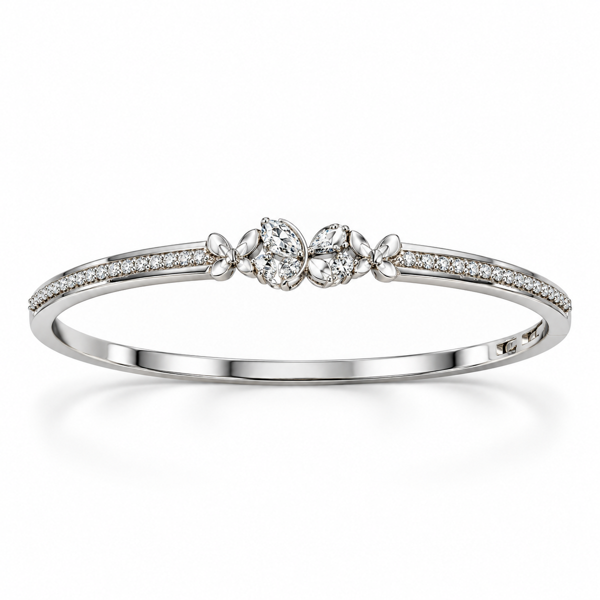 Floral CZ Silver Open Kada for Women