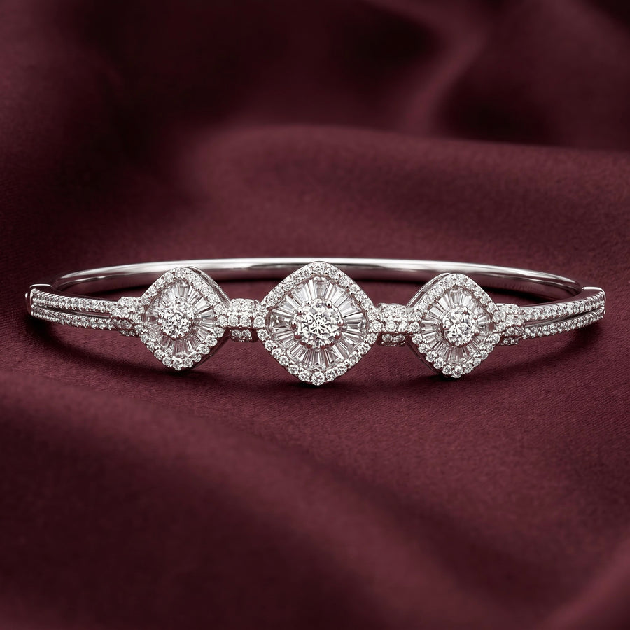 Triple Halo CZ Silver Kada for Women