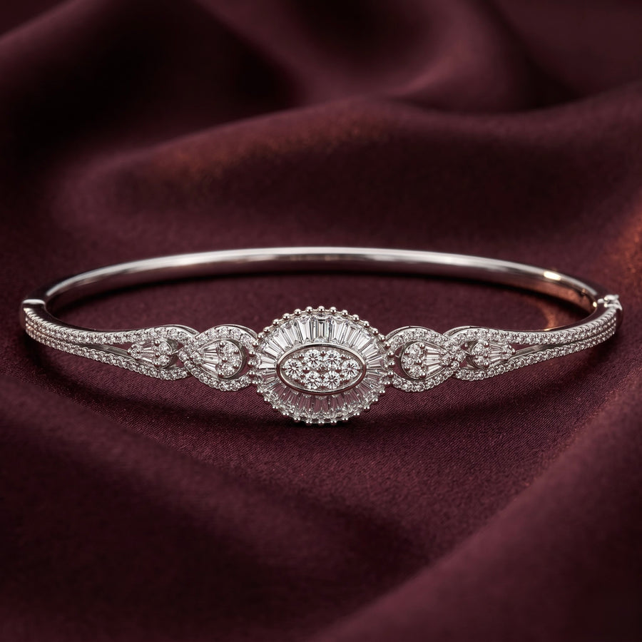 Oval Halo CZ Silver Kada for Women