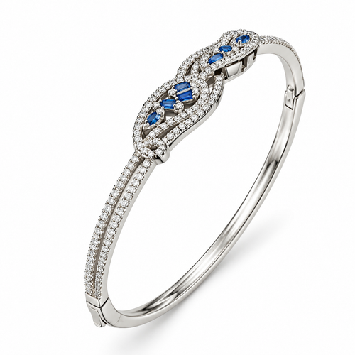 Blue Sapphire CZ Silver Kada for Women