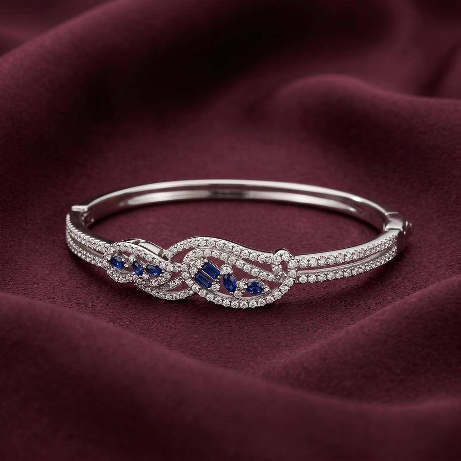 Blue Sapphire CZ Silver Kada for Women