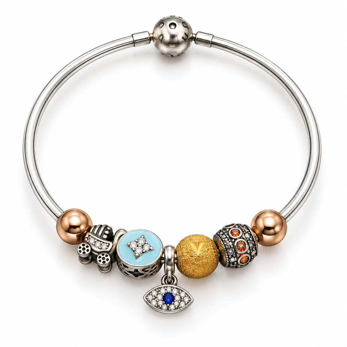 Multicolour Evil Eye Charm Silver Bracelet for Women