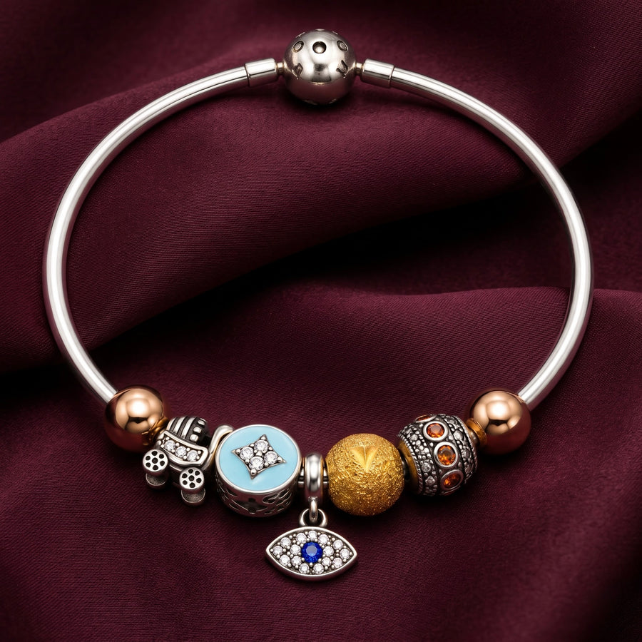 Multicolour Evil Eye Charm Silver Bracelet for Women