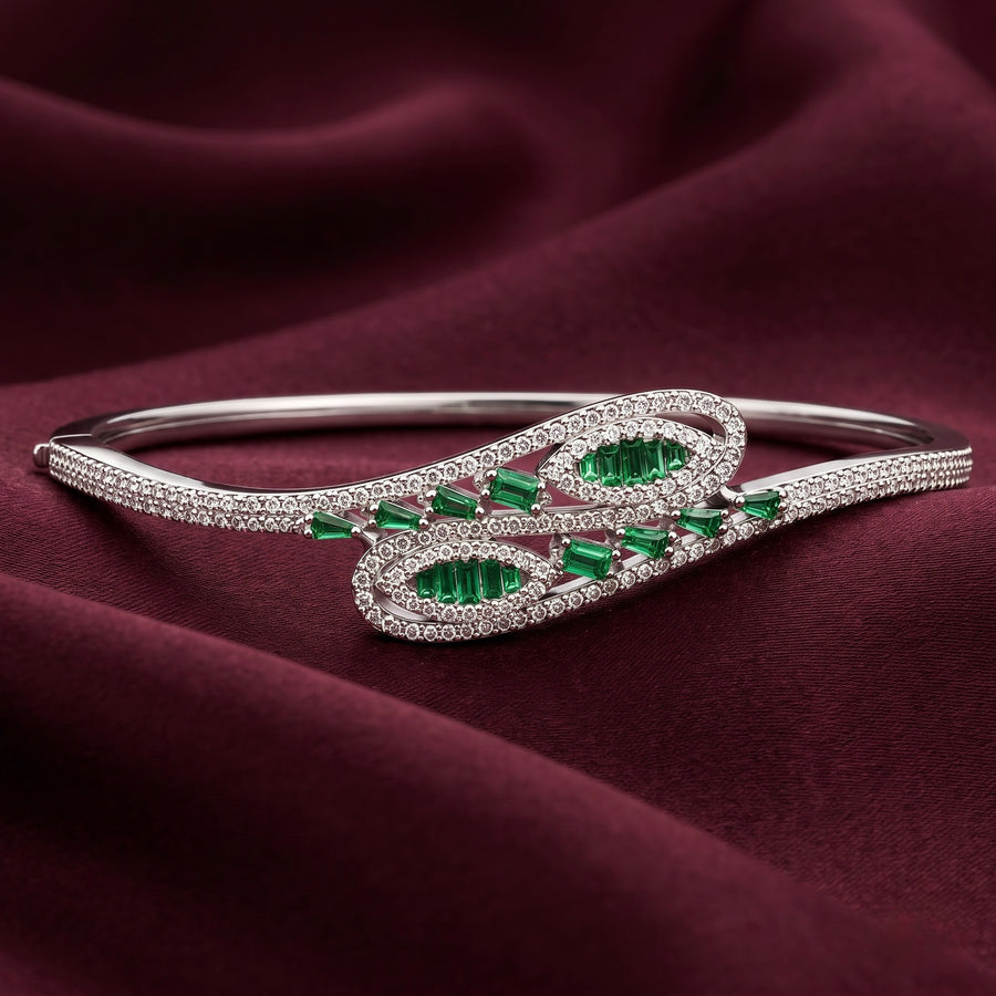 Emerald Green CZ Silver Kada for Women