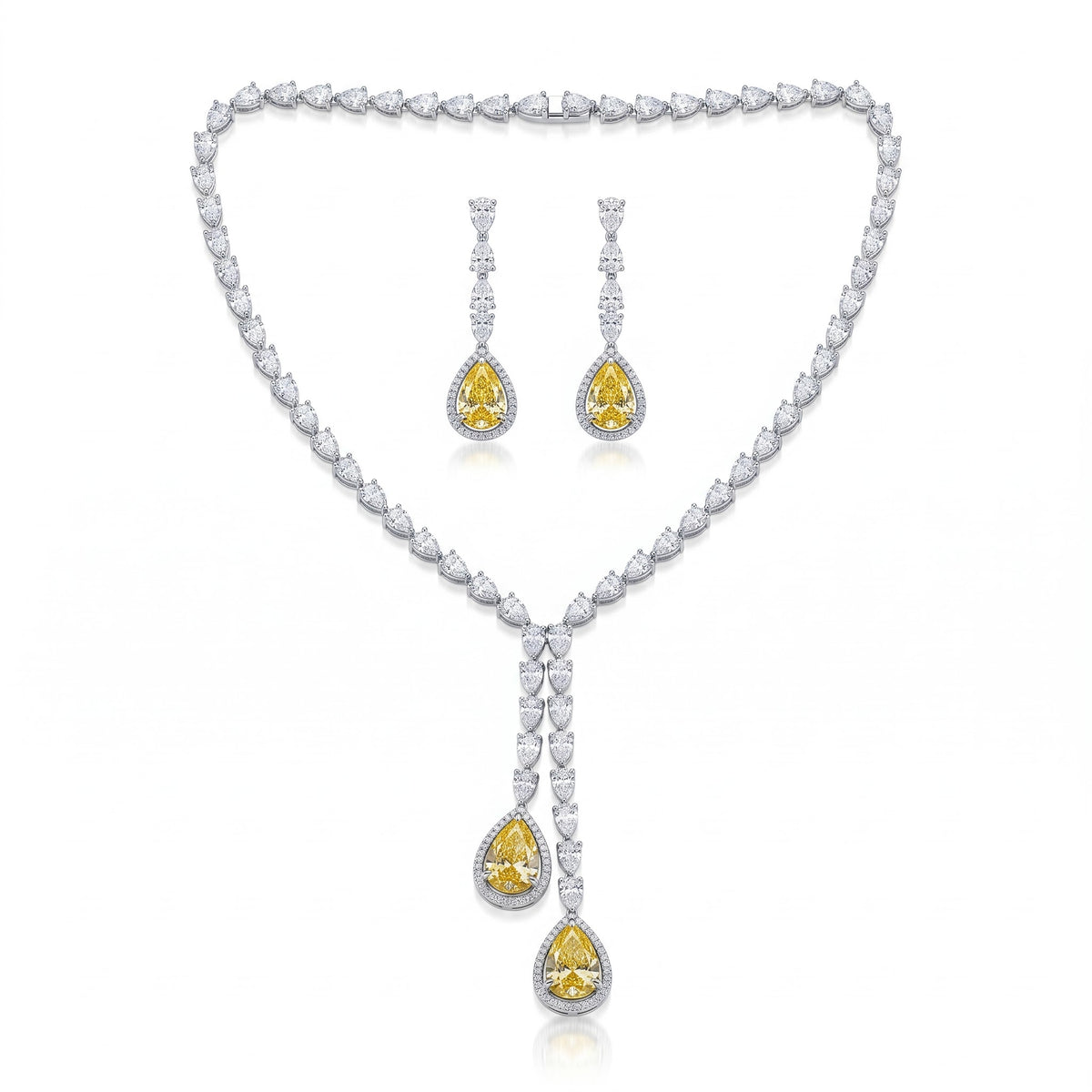 Yellow Stone Silver Necklace & Earrings Set
