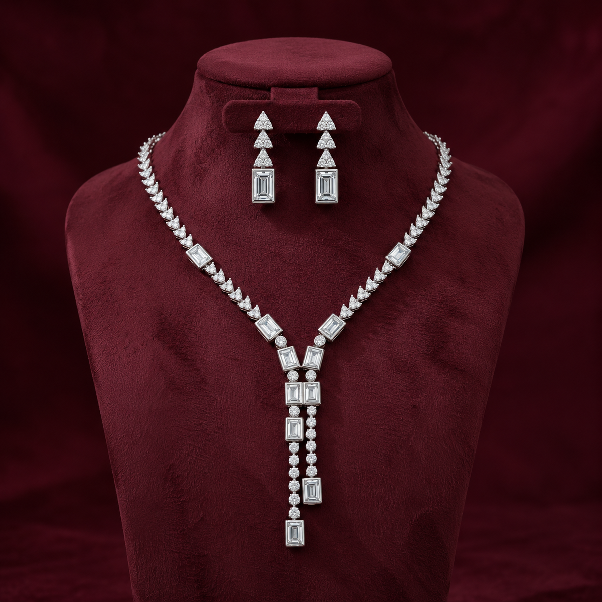 Elegant Geometric Silver Necklace & Earrings Set