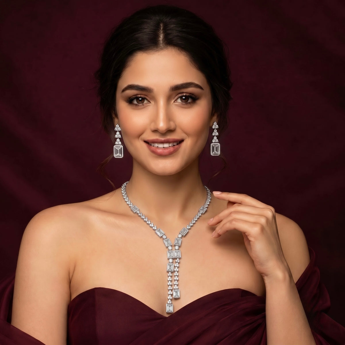 Elegant Geometric Silver Necklace & Earrings Set