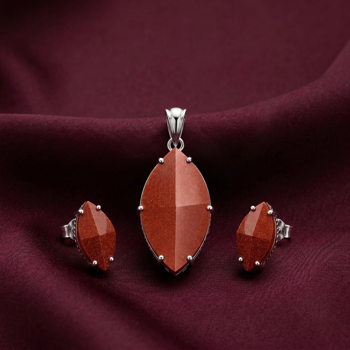 Orange Sunstone Pendant Set