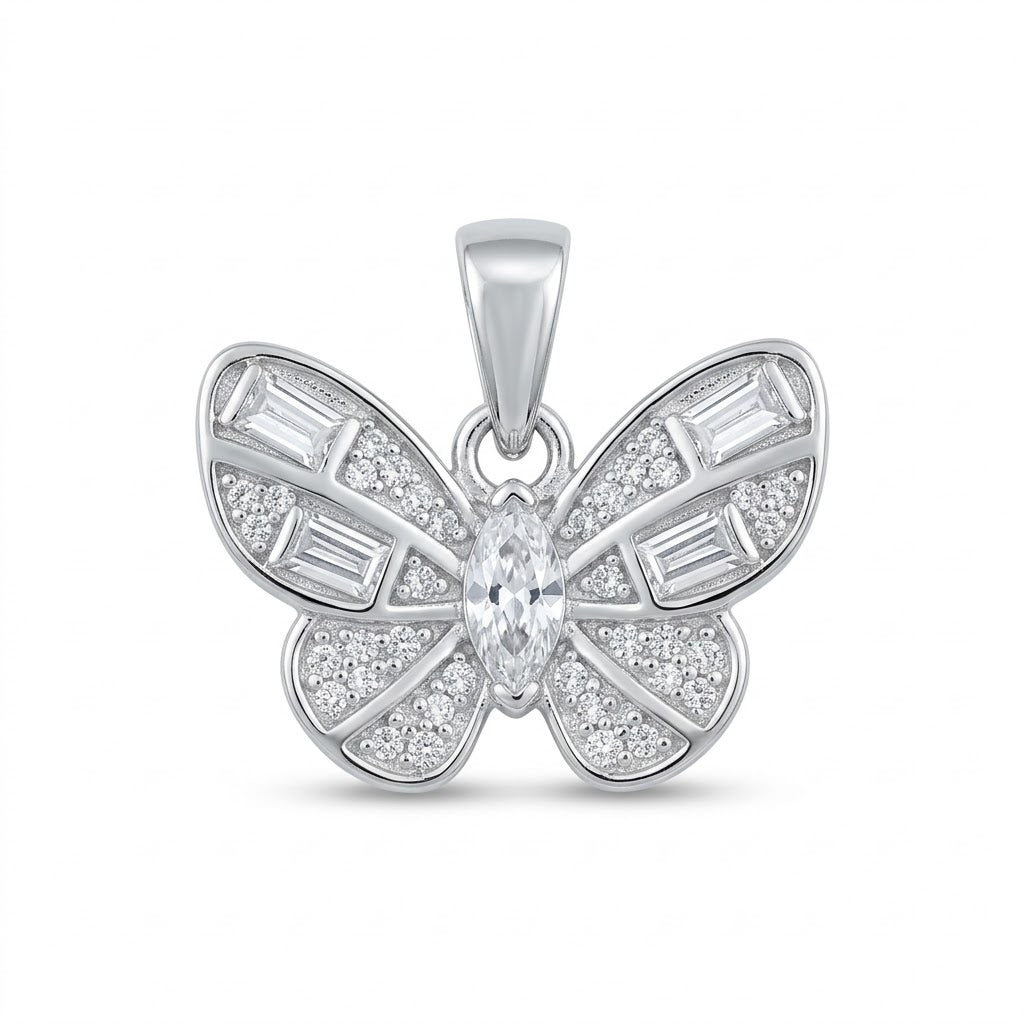 Silver Butterfly Pendant with Clear Crystal Stones