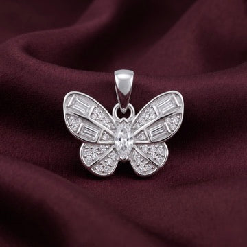 Silver Butterfly Pendant with Clear Crystal Stones