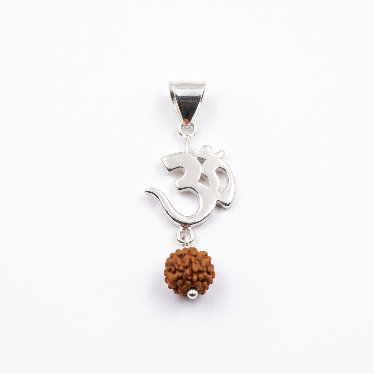 Silver Om Pendant with Rudraksha Bead