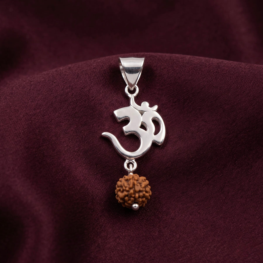Silver Om Pendant with Rudraksha Bead