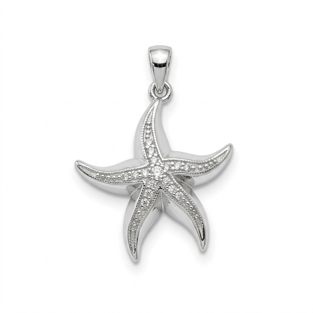 Silver Starfish Pendant with Sparkling Details