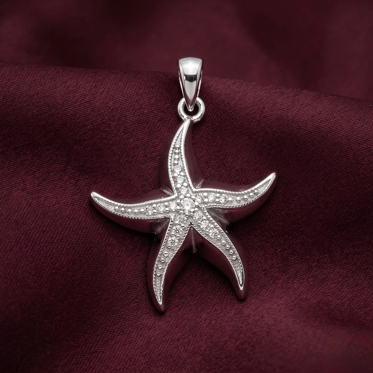 Silver Starfish Pendant with Sparkling Details