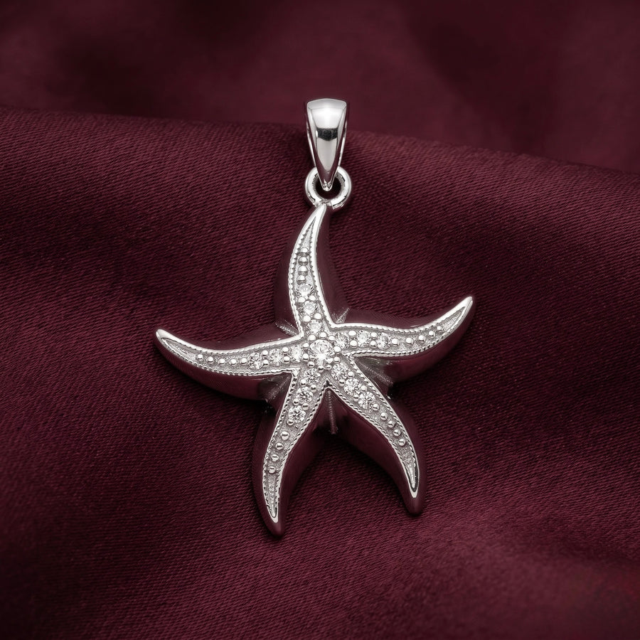 Silver Starfish Pendant with Sparkling Details