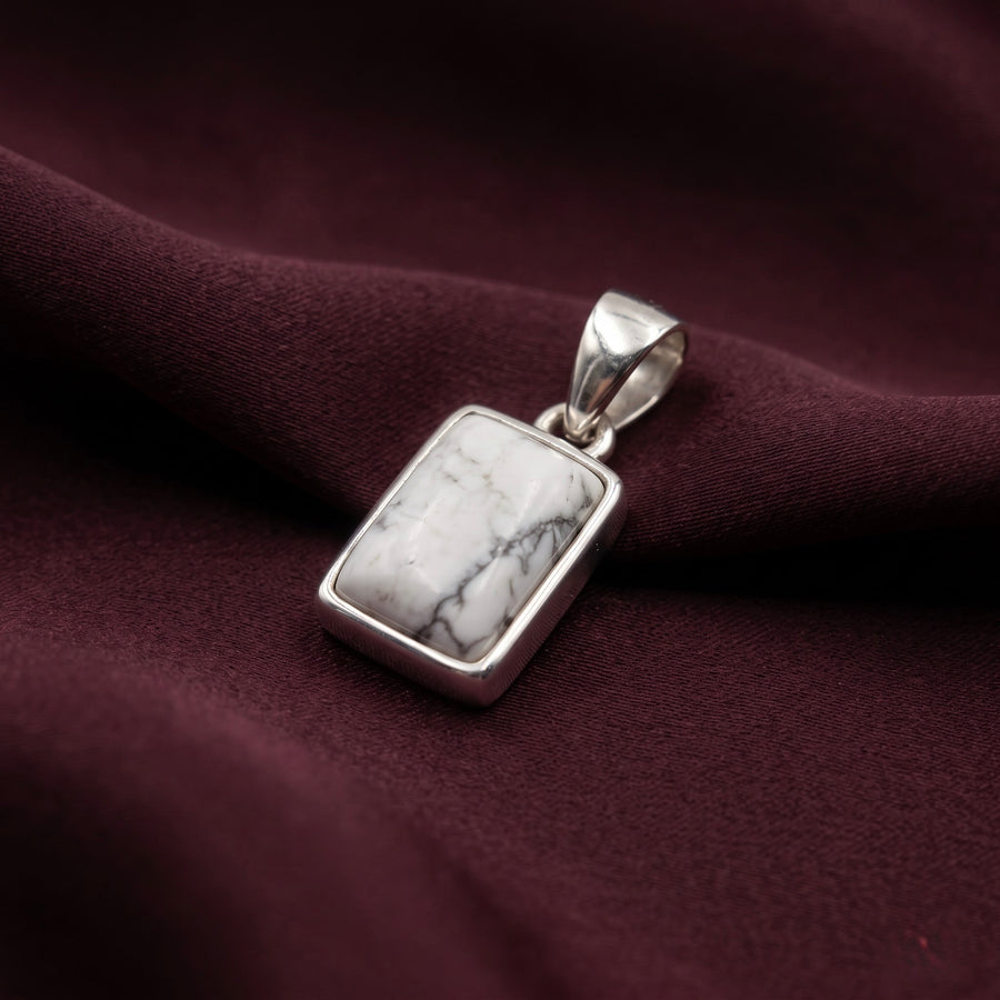 White Howlite Stone Silver Pendant