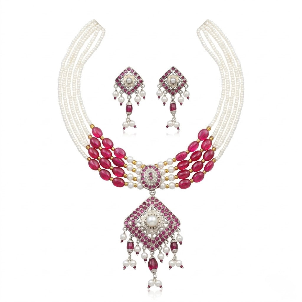 Pearl & Ruby Elegance Necklace Set