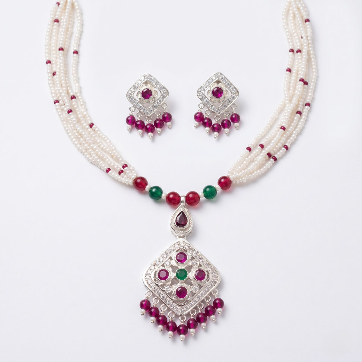 Pearl Ruby & Emerald Heritage Necklace Set
