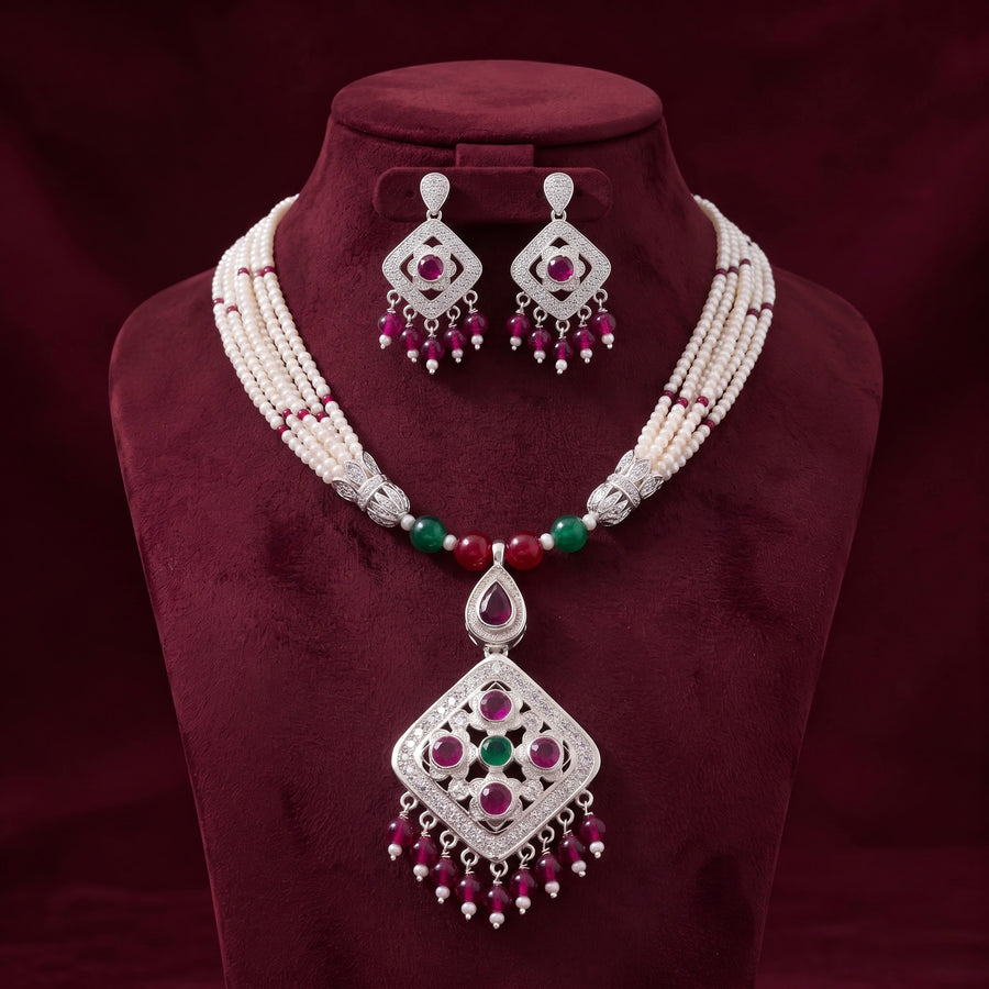Pearl Ruby & Emerald Heritage Necklace Set