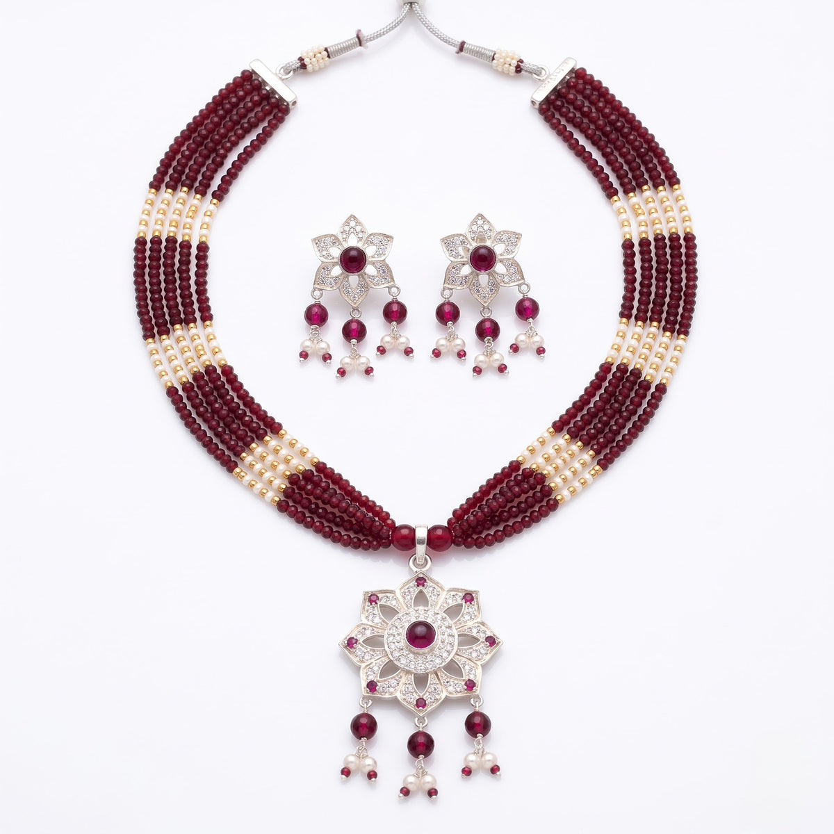 Ruby & Pearl Floral Heritage Necklace Set