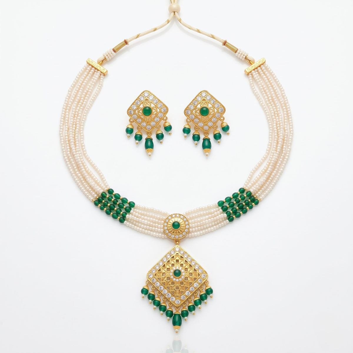 Pearl & Emerald Gold-Tone Statement Necklace Set