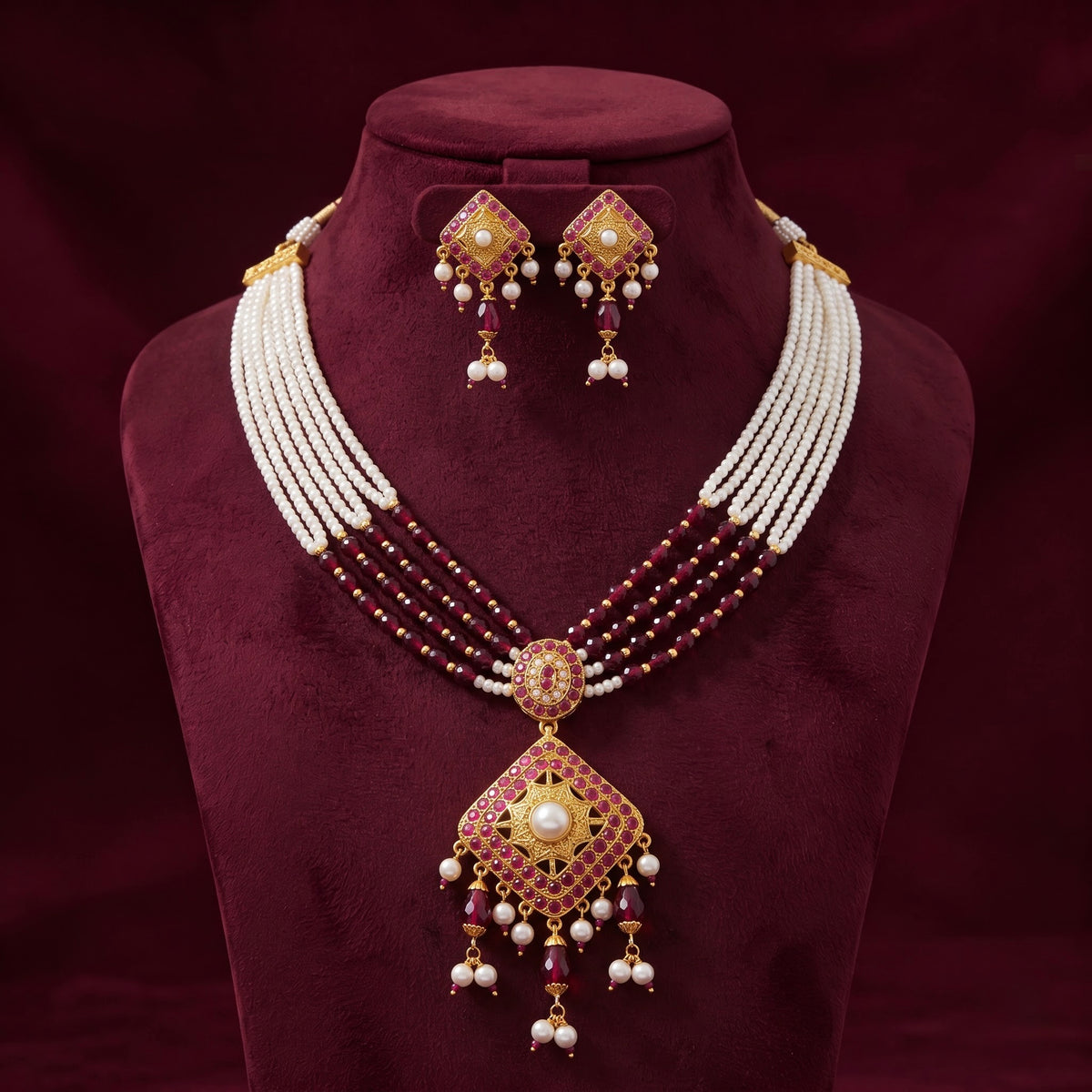 Ruby Pearl Heritage Necklace Set