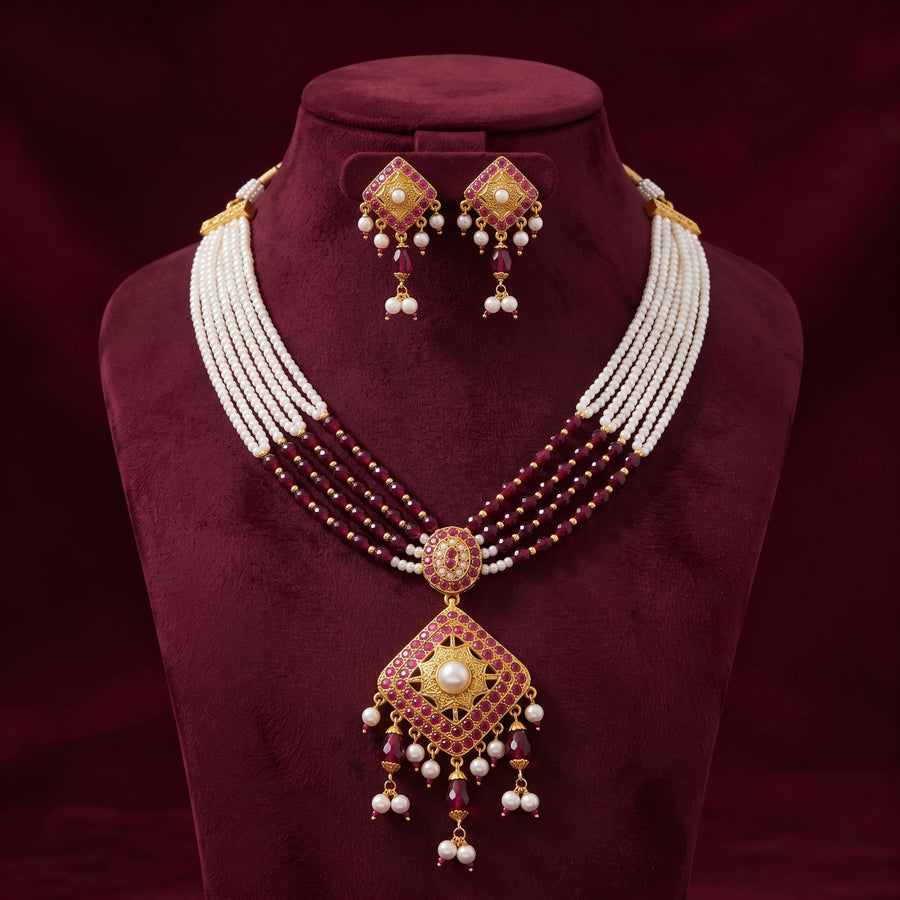 Ruby Pearl Heritage Necklace Set